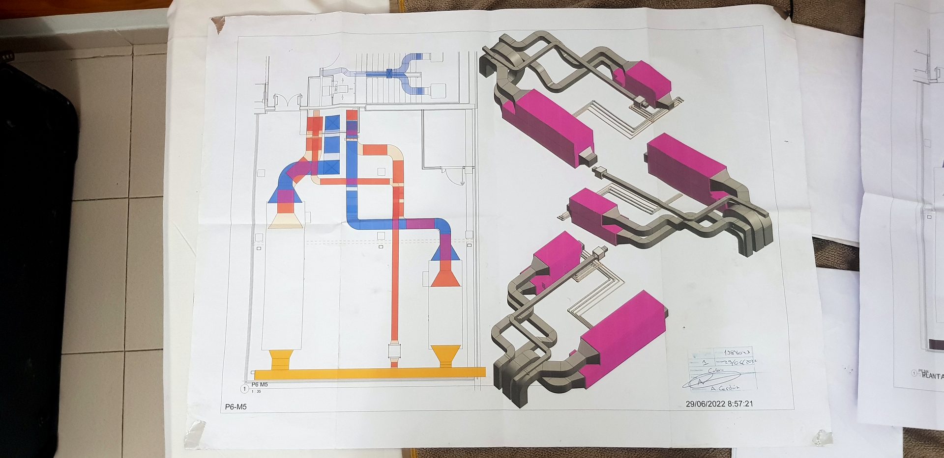 Plano y modelado 3D de instalación de conductos